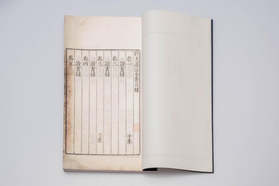 《薛文清公全集》四十卷 第一册 目录 (二),王阳明,王守仁,阳明文化